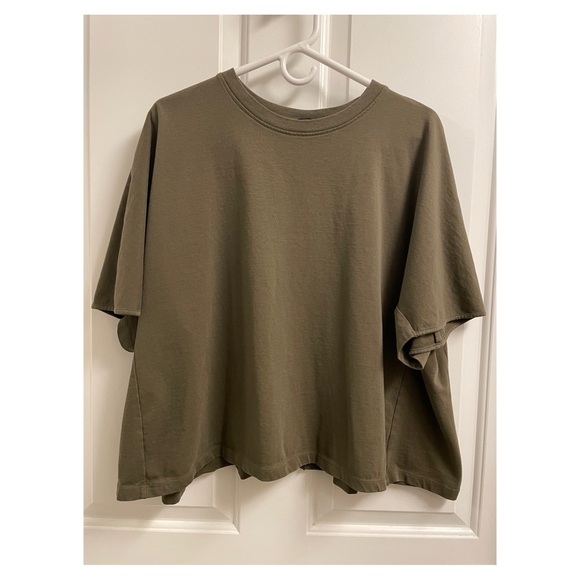 DONATING 2/11 Zara Heavyweight Cotton Cocoon T-Shirt in Olive Green - Picture 2 of 7